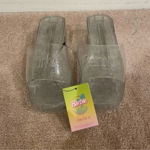 Forever 21 Barbie Glitter Jelly Block Heels, Clear/Glitter, Size 7, NWT